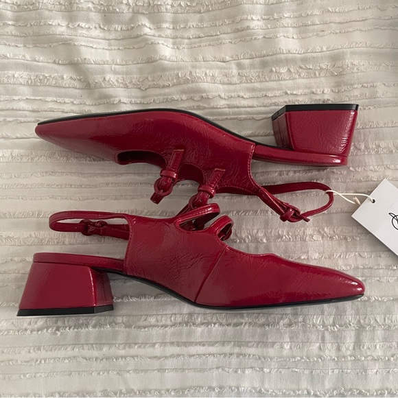 Stradivarius Cherry Red Patent Leather Heeled Mary Jane - Picture 9 of 10
